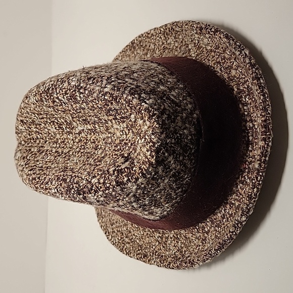 August Trilby Tweed Fedora Hat Brown Tan White Wool Floral Lining OS - Picture 6 of 13